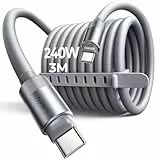 LISEN 240W USB C Kabel 3M für Samsung Galaxy S25 Ultra, Hautfreundlich Silikon Schnellladekabel USB C auf USB C Kabel für Macbook Pro/Air, Samsung Galaxy S24,S23 Ultral, iPhone 17/16/15 Pro Max,Xiaomi