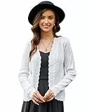KANCY KOLE Damen Sommer Leichte Strickjacke mit Knöpfen V-Ausschnitt Langarm Strickpullover Open Front Cardigan Weiß S