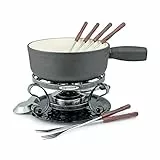 Swissmar KF-66513 Lugano Fondue Set 9-teiliges, Gusseisen/Edelstahl, Mattschwarz, 2L, Fondue-Set für Fleisch, Käse und Schokolade, für 4 Personen, Geschenkset