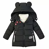 linboo Winterjacke Kinder Jungen Warm Steppjacke Dicke Mantel Baby Wintermäntel mit Kapuze Ohren Winter Kinderjacke Kapuzenjacke 2-7 Jahre, Schwarz, 110(Label: XL)