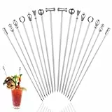 Tyqour 16 Stück Edelstahl Cocktail Spieße 11cm Wiederverwendbare Cocktail Picks aus Edelstahl Martini Picks Metall Obststicks Cocktail-Stick für Fingerfood Spieße für Fingerfood, Obst, Burger