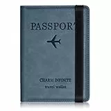 Impfpass Hülle Reisepasshülle, Urlaub Zubehör, Kunstleder Passhülle mit RFID-Blocker, Schutzhülle Tasche für Kreditkarten Damen Herren Reisepass, Ausweis und Reisedokumente,Travel Organizer（Blau）