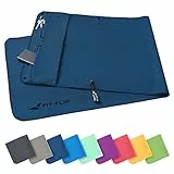 Fit-Flip Fitness Handtuch aus Mikrofaser - mit Magnet und Reißverschluss Tasche - Fitnesshandtuch für Sport und Gym - Kompakt & Schnelltrocknend - Sporthandtuch Fitnessstudio - Marineblau - 130x48cm