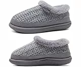 KuaiLu Hausschuhe Damen Warme Flauschige Plüsch Fell Gefütterte Geschlossen Pantoffeln Frauen Kuschel Memory Fussbett Winter Hüttenschuhe Rutschfest Feste Sohle Orthopädische Hause Slippers Grau 42