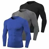 doorslay 3pcs Men's Athletic Long Sleeve Compression Shirts Quick Dry Workout T-Shirt Running Tops
