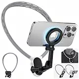 2 in 1 Magnetische Nackenhalterung für Telefone Kamera,POV/Vlog Selfie-Handyhalterung,360° Einstellung und Demontage Hals Telefon Halter für iPhone 16 15 14 Serie Android und Sportkameras (Grau)