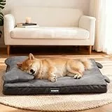 CJYMMFAN Orthopädisches Hundebett mit abnehmbarer Kopfstützenrolle, waschbares Haustierbett mit Eierkisten-Schaumstoff, wasserdichtes Hundebett mit Kissen für Kopf- und Gelenkunterstützung