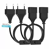 2M Euro Stromkabel Anschlusskabel, Verlängerungskabel Flachstecker, Eurostecker Verlängerung, Euro Stromkabel mit Schalter, 0,75 mm², für TV, PC und Computer (250V/2,5A)