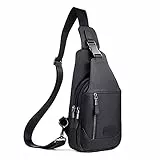 Leathario Herren Brusttasche Leder Sling Bag Crossbody Bag Brustbeutel Schulterrucksack Sling-Rucksackfür Freizeit Outdoorsport Reisen Wandern Schule Schwarz