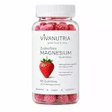 VivaNutria Magnesium Gummies Erdbeere – 206 mg Magnesium pro Verzehrmenge – 60 vegane Gummis – zuckerfrei & glutenfrei – Nahrungsergänzung mit Magnesiumcitrat - Fruchtgummis