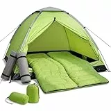 High Peak Camping Zelt Set 1-2 Personen, Kuppelzelt Komplettset mit 2 Schlafsäcken & 2 Isomatten, PU 1500 mm wasserdicht, leichtes Festivalzelt mit schnellem Aufbau für Trekking, Festival, Picknick
