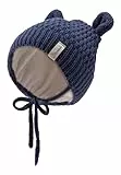 Sterntaler Strickmütze mit kleinen, angesetzten Öhrchen - Unisex Baby Beanie mit Futter aus Baumwollfleece - Wintermütze mit tollem Strickmuster und Bindeband - Marine, 45