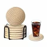 Untersetzer Gläser mit Halter, Vintage Handgefertigte Tassenuntersetzer Set 6 Stück für Tischschutz, Rund Wasser absorbierende Getränkeuntersetzer