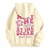 Kapuzenpullover mit Backprint Damen Hoodie Casual Briefe Drucken Sweatshirt Warm Kapuzenpulli Cute Übergangs Hoody Pulli Basic Vintage Sport Pullover Teenager Mädchen Oberteile Locker (Beige, M)