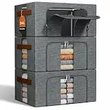 NiuBeBe Kleidung Aufbewahrungstasche Faltbar Metallrahmen: Stapelbare Aufbewahrungsbox mit Deckel für Kleiderschrank Organizer Storage Pullover T-Shirts Bettwäsche (Grau 3x24L)