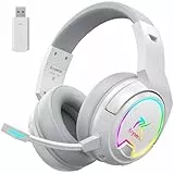 Krysenix PG4 2.4GHz Gaming Headset Wireless für PS4, PS5, PC, Mac, Switch, 48H Gaming Headset mit Noise Cancelling Mikrofon, Kabelloses Bluetooth Headset mit LED-Lichtern, Surround Sound, Reines Weiß