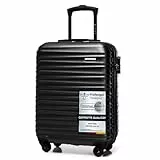 WITTCHEN Reisekoffer Handgepäck Kabinengepäck Rollkoffer Kabinenkoffer Kleiner Koffer Trolley Hartschale aus ABS mit 4 Spinner-Rollen Zahlenschloss Teleskopgriff Groove Line Größe S schwarz