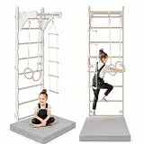 Gymnastik-Sprossenwand für Kinder (210 cm) | Wandmontierte Trainingsleiter | Strickleiter für Kinder |Holz-Spielplatz für Zuhause | Turnringe | 100% Öko | Hergestellt in der EU