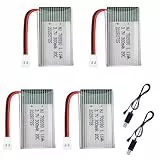 AVCXEC 4 Stück 3.7V Lipo-Akku, 300 mAh Lithium Akku mit 2 Ladekabel, Li-ion Battery für RC-Flugzeug, RC Cars, Hubschrauber, Quad-Rotor-Drohne & Spielzeuge (XH2.54 Anschluss)