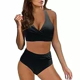 Ashleyzj Bikini Damen Set Zweiteiliger Sexy Badeanzug V Ausschnitt überkreuztes Bauchweg Bademode Blumenmuster Bikinis High Waist Bademoden Bauchkontrolle Bikini Sets Swimwear Badebekleidung