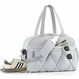 Lekespring Reisetasche Damen, Leicht Puffer Sporttasche mit Schuhfach Weekender Handgepäck Gym Bag Kliniktasche Geburt Krankenhaustasche, Travel Bag für Flugzeug Reise, Fitness, Sauna (Grau)