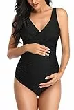 SUMMERSUNSHINE Umstands-Badeanzug, Einteiler, Bademode, vorne gekreuzt, Schwangerschaft, Badeanzug, Umstands-Bikini, Schwarz, M