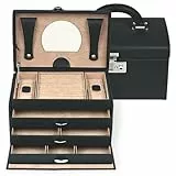 Windrose Schmuckkoffer Beluga/schwarz (Leder) - Hochwertige Handarbeit - Breite 24,5 cm - Leder