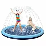 CHAWONER Hundepool Splash Pad, 100 cm, Anti-Rutsch-Hunde-Sprinkle Splash Pool, Faltbares aufblasbares Welpenspritz-Sprinkler-Pad, Outdoor-Hunde-Sprinkler-Spielmatte für Sommer, Garten, Strand,