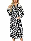 ENJOYNIGHT Bademantel Damen Flauschig Morgenmantel Kuschel Fleece Hausmantel Lang Warm Robe (Small,Schwarz-Katze)