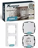 Kopp PARIS Schalter-, Rahmen- & Steckdosen-Set in Arktis-Weiß - 6x Schutzkontakt-Steckdosen mit erhöhtem Berührungsschutz - 4x Aus- & Wechselschalter-Einsatz - 5x 2-fach Rahmen glänzend