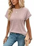 GLEENOD T-Shirt Damen Sommer Kurzarm Rundhals Waffelstrick Basic Oberteil Elegant Locker Tunika Top für Freizeit Büro Strand