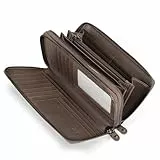 TANTOMI Geldbörse Damen Leder, Echtes Leder Portemonnaie Damen Gross, Geldbeutel mit RFID Schutz Doppelten Reißverschlüssen und vielen Fächern Portmonee, Brieftasche, Damen-Geldbörsen.