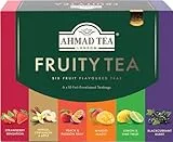 Ahmad Tea Fruity Tea – Schwarztee Sortiment mit Fruchtgeschmack - 6 Sorten – Erdbeere, Vanille-Zimt-Apfel, Pfirsich-Passionsfrucht, Mango, Zitrone-Limette, Johannisbeere – 60 Teebeutel