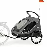hauck Dryk Duo, Grey - 2in1 Fahrradanhänger & Kinderwagen für 2 Kinder ab 6 Monaten bis 22 kg/120 cm/4 Jahre, für Zwillinge & Geschwister, Faltbar, XL Stauraum, für Fahrrad, E-Bike & Pedelec