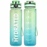Sahara Sailor Trinkflasche, BPA-Frei Tritan, 1L/500ML/750ML Auslaufsicher Trinkflasche mit Zeitmarkierung für Gym, Sport, Outdoor, Schule, Job