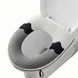 Youesedew Wc sitzbezug toilettensitz mit Reißverschluss, passend für die meisten U-Toiletten,Wc-sitzbezug für alle Jahreszeiten, wc sitzbezug waschbar.(1 Weiß grau)
