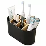 Zahnbürstenhalter mit Bambus Trennwänden für Badezimmer, Toothbrush Holder mit Rutschfester Basis, Zahnbürsten Organizer mit 4 Zahnbürstenfächer + 2 Zahnpastafach für Küche Wohnzimmer Büro（Schwarz）