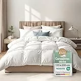 Beautissu Ganzjahresdecke Federbettdecke 155x220 cm mit 100% Daunen & Federn – Made in Germany – Oeko-Tex, Downpass & Nomite Zertifiziert – 100 % Baumwollbezug Daunendecke 155x220 Waschbar – GF