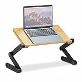 Relaxdays Laptop Ständer Bambus Aluminium, 15 Zoll Laptoptisch, Betttisch höhenverstellbar, HBT 47,5 x 60 x 26 cm, natur