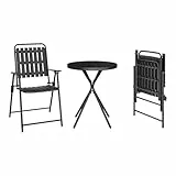 WOLTU Gartenmöbel Set 3 teilig, Bistrotisch & 2 Klappbare Stühle, Balkonmöbel aus Metallgestell, Wetterfest und Stabil, für Balkon Terrasse Garten, Schwarz