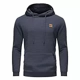 YuKaiChen Herren Kapuzenpullover Casual Langarm Karierten Kordelzug Jacquard Hooded Sweat mit Fleece Innenseite Indigo XXL