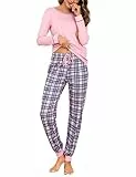 Litherday Schlafanzug Damen Lang Pyjama Set Baumwolle Nachtwäsche Winter Zweiteiliger Sleepwear