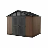 KETER Stronghold 10x8 Gartenhaus braun - Gerätehaus mit 7,1 m² Grundfläche, 6 Fenstern, Doppeltüren, stahlverstärkt, Holzoptik, inkl. Fußboden, 305 x 243 x 251 cm