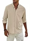 Elegancity Hemd Herren Leinenhemd Langarm Freizeithemd Leinen Shirts Casual Langarmhemd Baumwolle Western Hemden Sommer Herbst Frühling Beige L