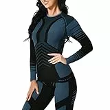 MEETYOO Thermounterwäsche Damen, Funktionswäsche Skiunterwäsche Set Damen Funktionsunterwäsche Atmungsaktiv Thermounterhemd Lang Thermounterhose Frau Thermo für Running Skifahren