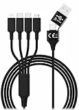 smrter 6in1 AllinOne Nylon USB Ladekabel mit USB-C und USB und 4 Anschlüssen zwei USB C, Phone und Micro USB für alle aktuellen Smartphones, Handys Tablets, Powerbanks - 120 cm schwarz