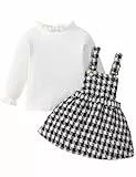 Borlai Kleinkind Baby Mädchen Kleidungsset Ruffle Langarm Gerippter Strampler Oberteil Plaid Hosenträger Rock Outfits mit Stirnband