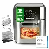 GOURMETmaxx Digitale Heißluftfritteuse 12 L, XXL-Edelstahl-Ofen | Airfryer + Timer, Touchdisplay, Drehspieß | fettarm, energiesparend frittieren | 10 Programme inkl. Pizza | 1800 W