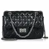 TAN.TOMI Umhängetasche Damen Elegant, Klein Handtaschen PU Leder Crossbody Bag Schultertasche mit Metallic Kette Riemen