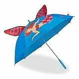 Relaxdays Regenschirm Kinder, 3D Motiv Meerjungfrau, Kinderregenschirm Mädchen, Ø 78 cm, kleiner Stockschirm, blau/rot
